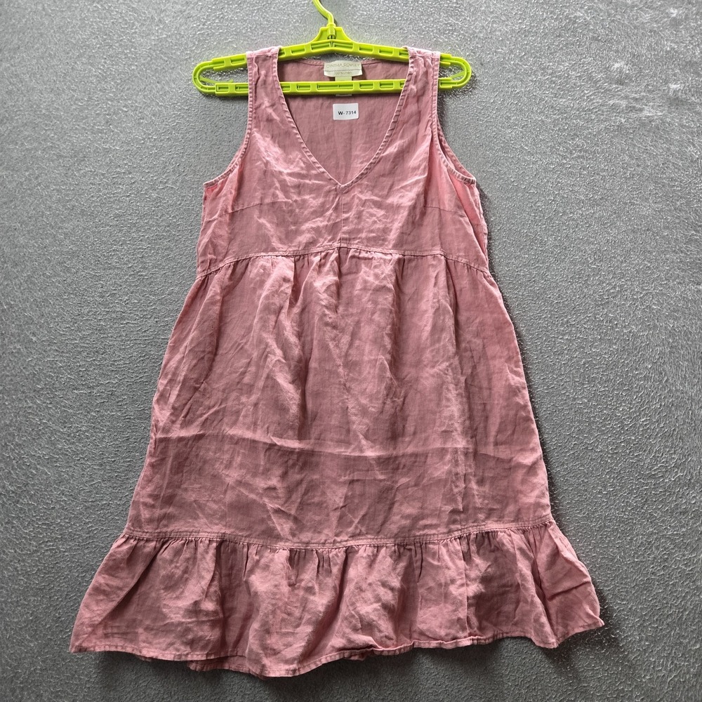 Cynthia Rowley Women Dress S Pink Linen Shift Sundress Romantic Ruffle